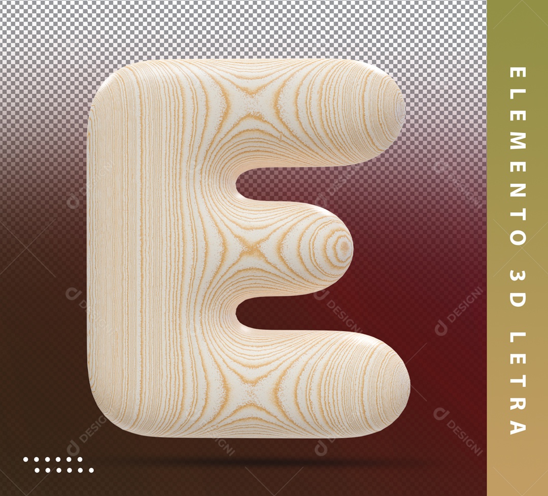 Elemento 3D Letra E Marrom Detalhado Para Composição PSD