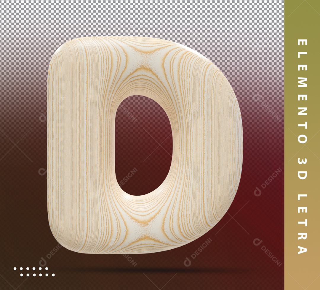 Elemento 3D Letra D Marrom Detalhado Para Composição PSD