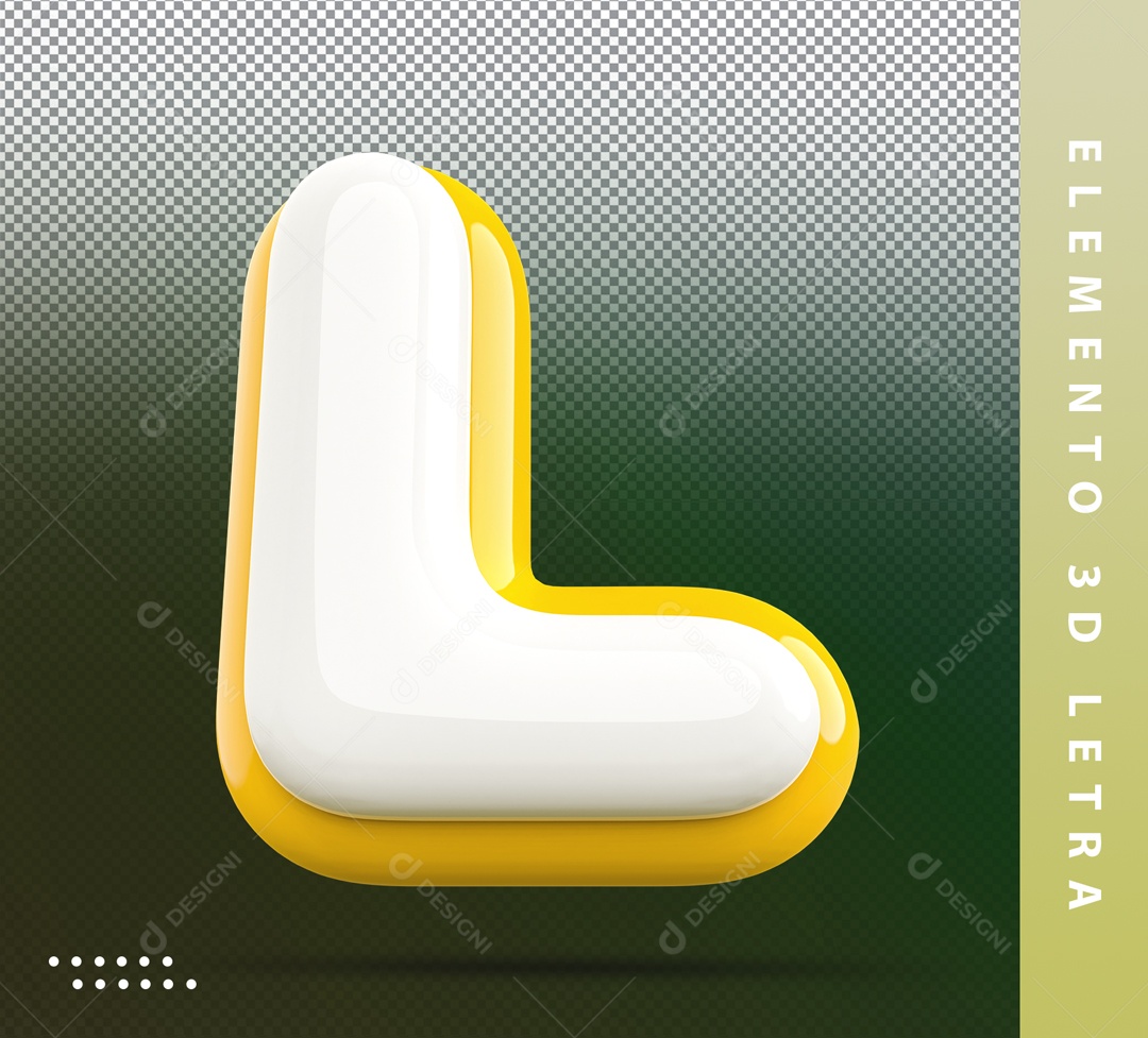 Elemento 3D Letra L Branco E Amarelo Para Composição PSD