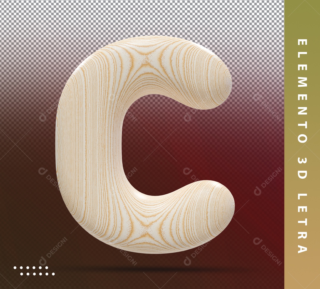 Elemento 3D Letra C Marrom Detalhado Para Composição PSD