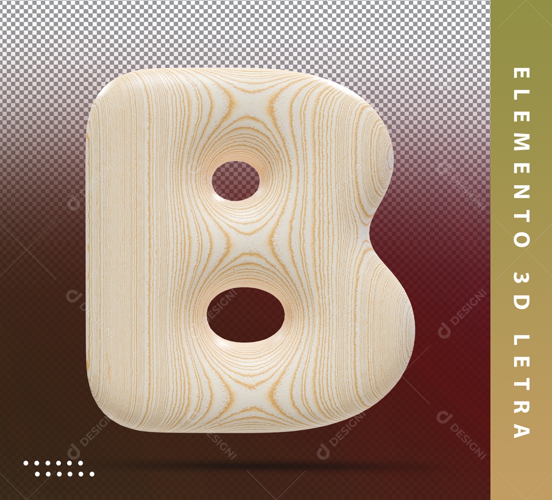 Elemento 3D Letra B Marrom Detalhado Para Composição PSD