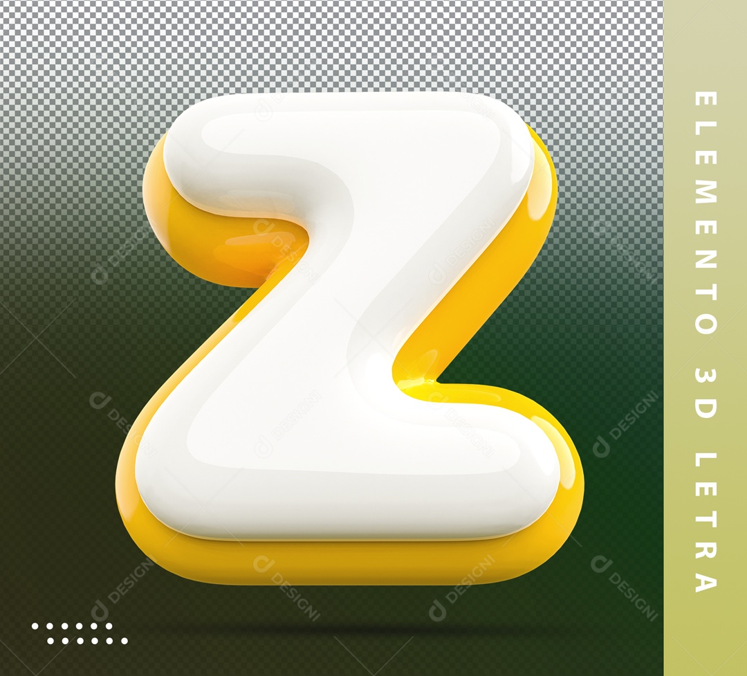 Elemento 3D Letra Z Branco E Amarelo Para Composição PSD