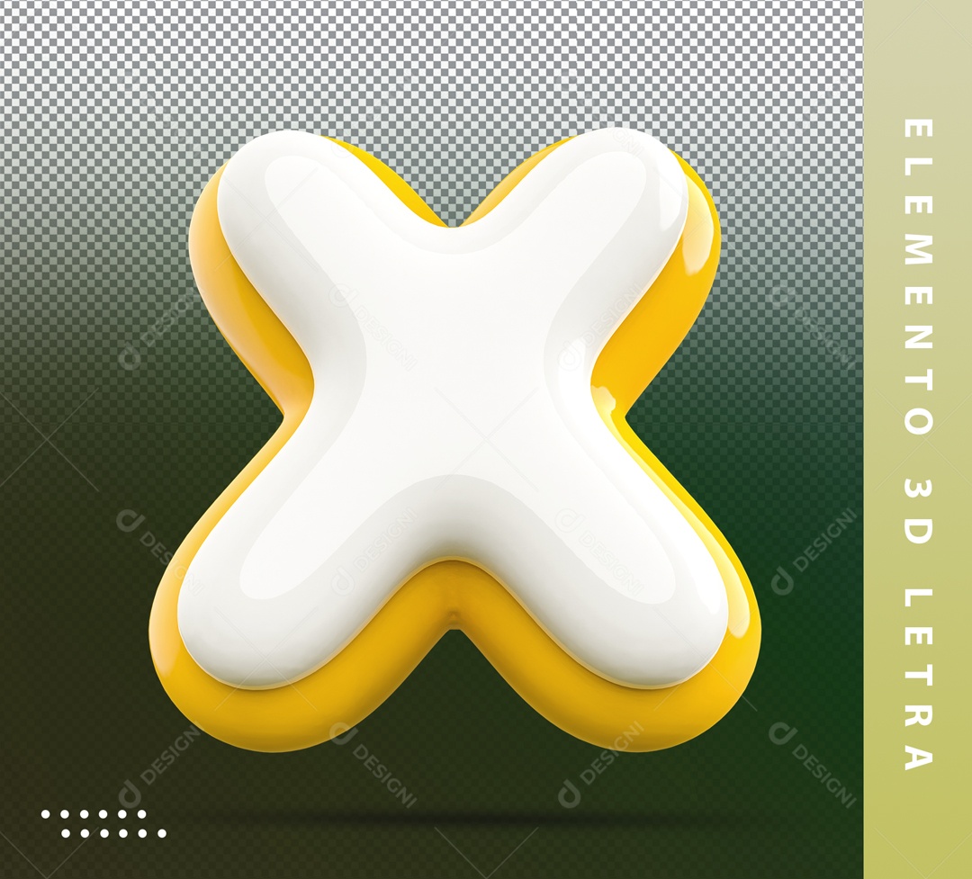 Elemento 3D Letra X Branco E Amarelo Para Composição PSD