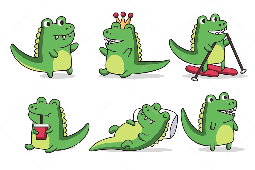 Conjunto De Desenhos Vetorial De Crocodilos Animal Vetor EPS