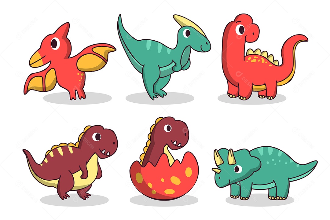 Conjunto De Desenhos Vetorial De Dinossauro Animal Vetor AI + EPS