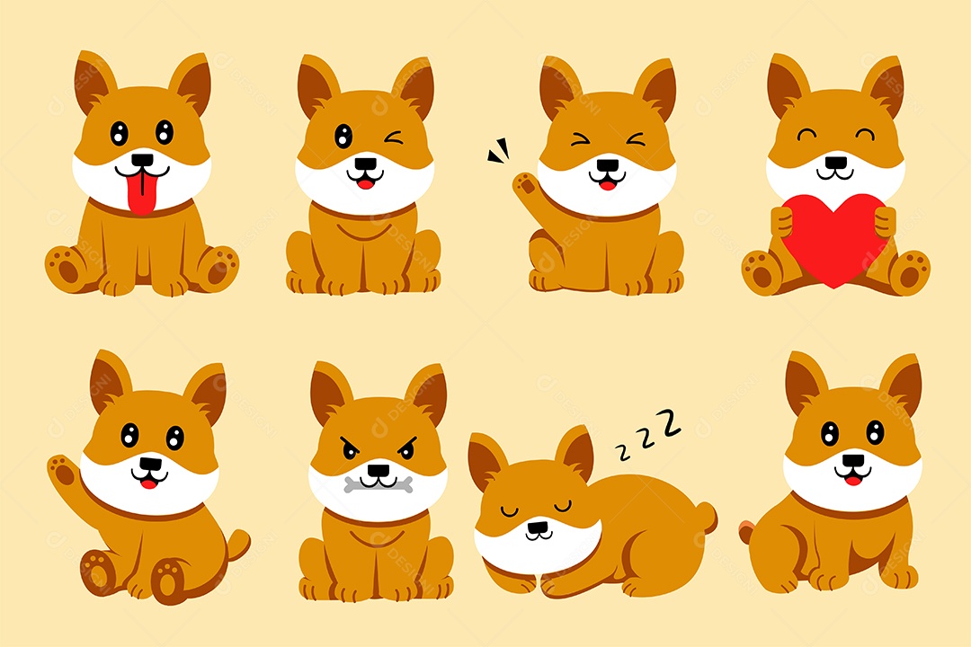 Conjunto De Desenhos Vetorial De Cachorro Animal Vetor AI + EPS