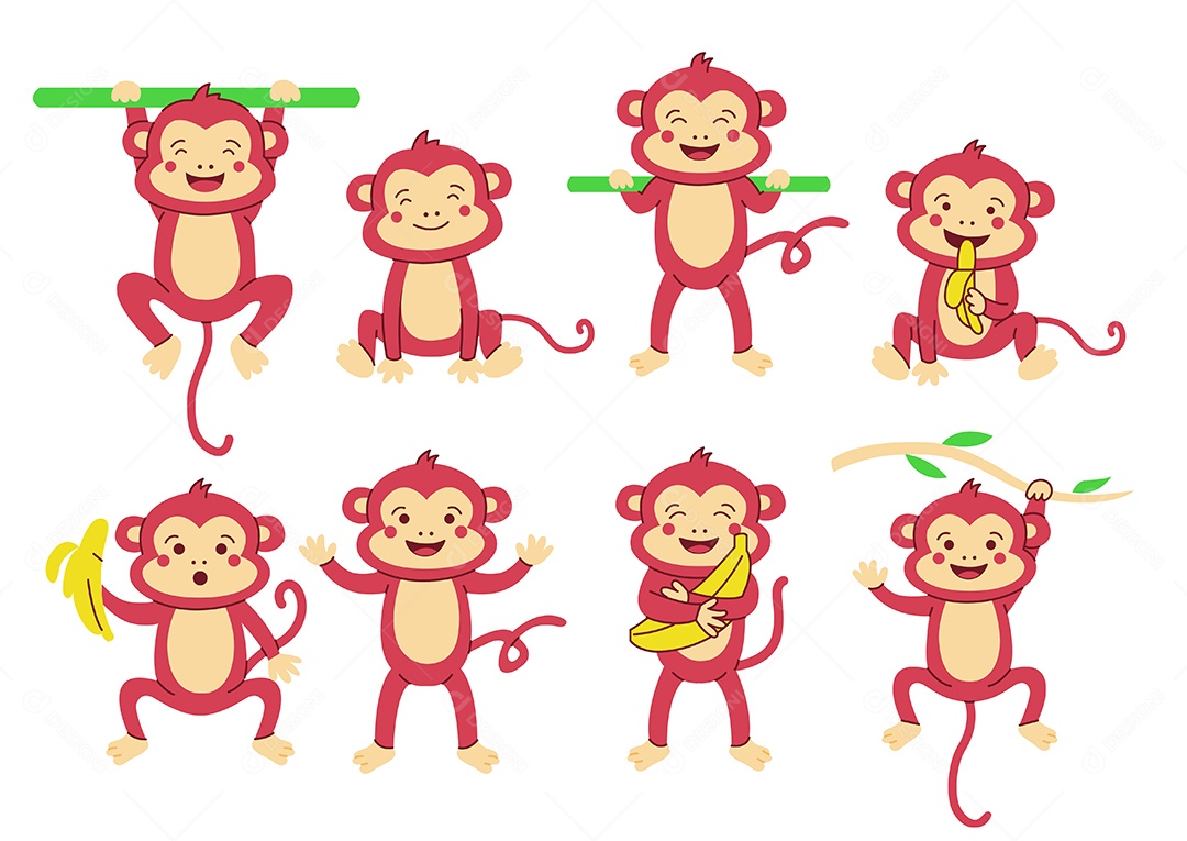 Conjunto De Desenhos Vetorial De Macacos Animal Vetor AI + EPS