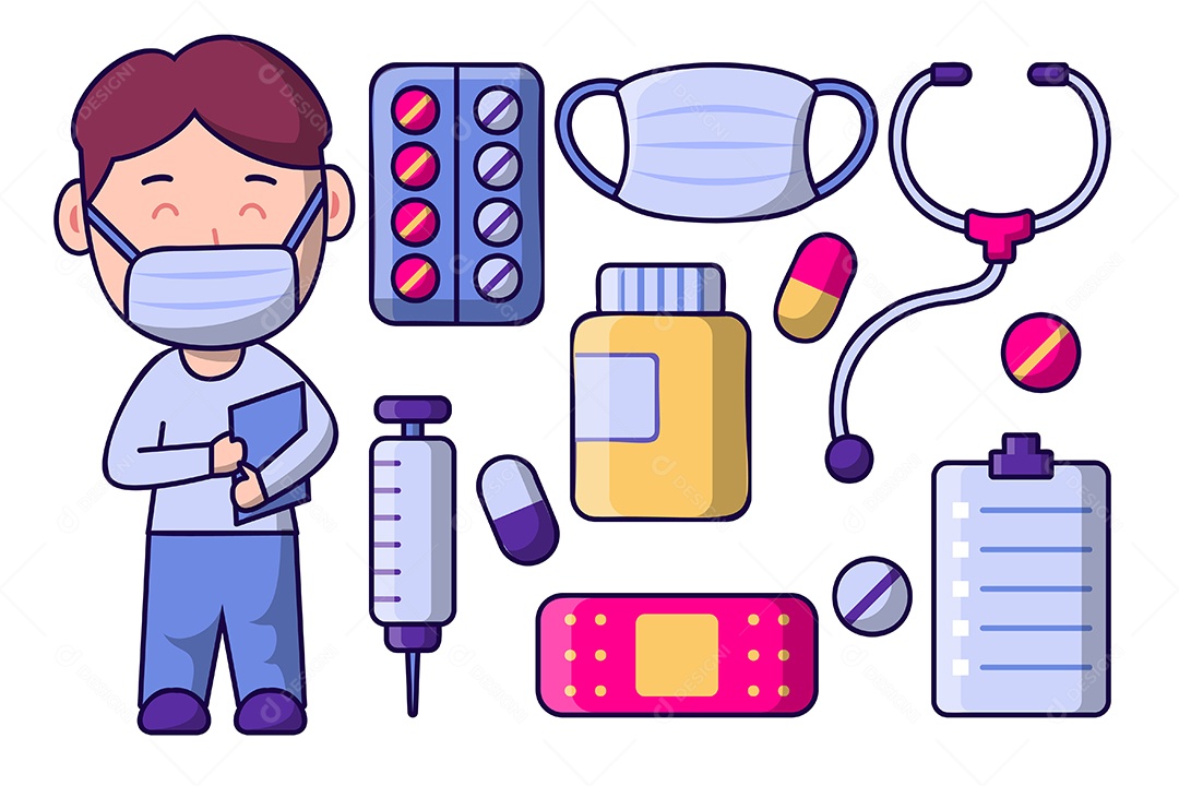 Desenho Vetorial De Personagem Médico Vetor AI + EPS