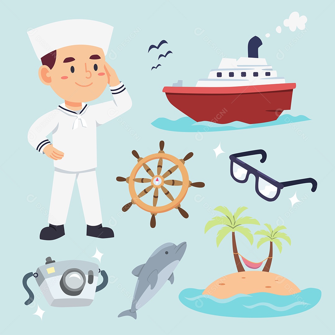 Desenho Vetorial De Personagem Marinheiro Vetor AI + EPS