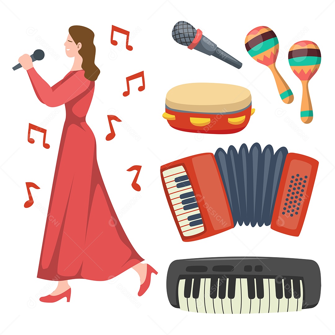 Desenho Vetorial De Personagem Cantora Vetor AI + EPS