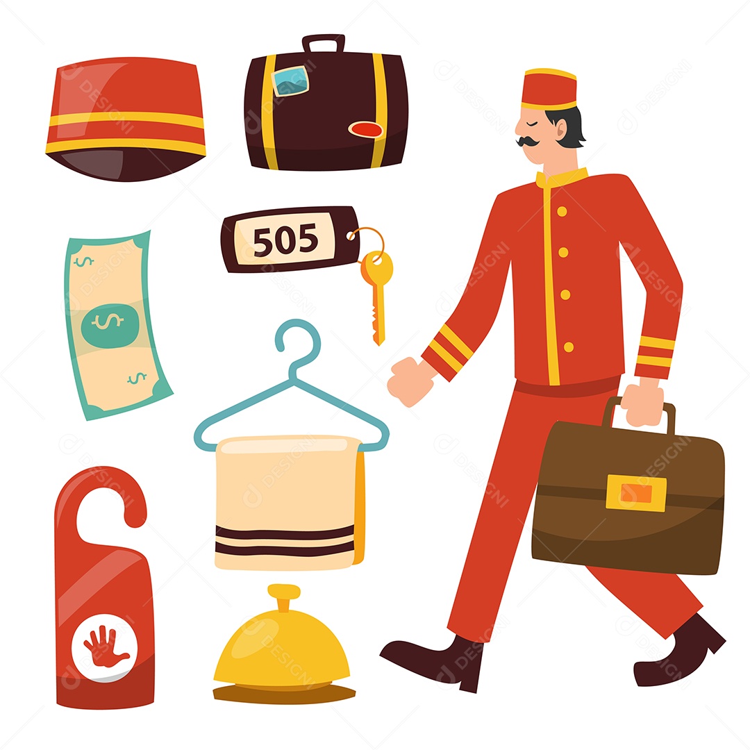 Desenho Vetorial De Personagem Funcionário De Bagagem Vetor AI + EPS