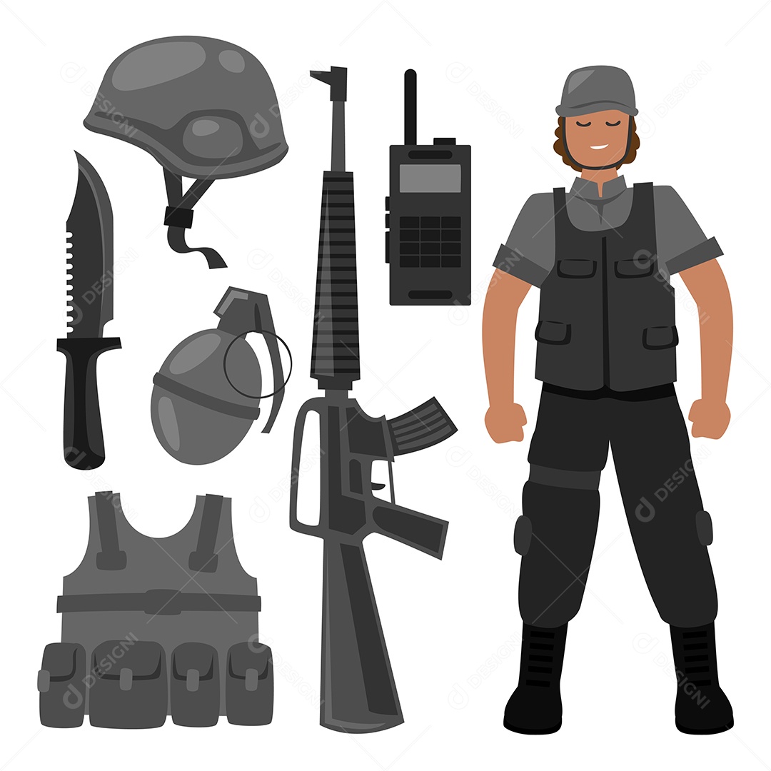 Desenho Vetorial De Personagem Soldado Vetor AI + EPS