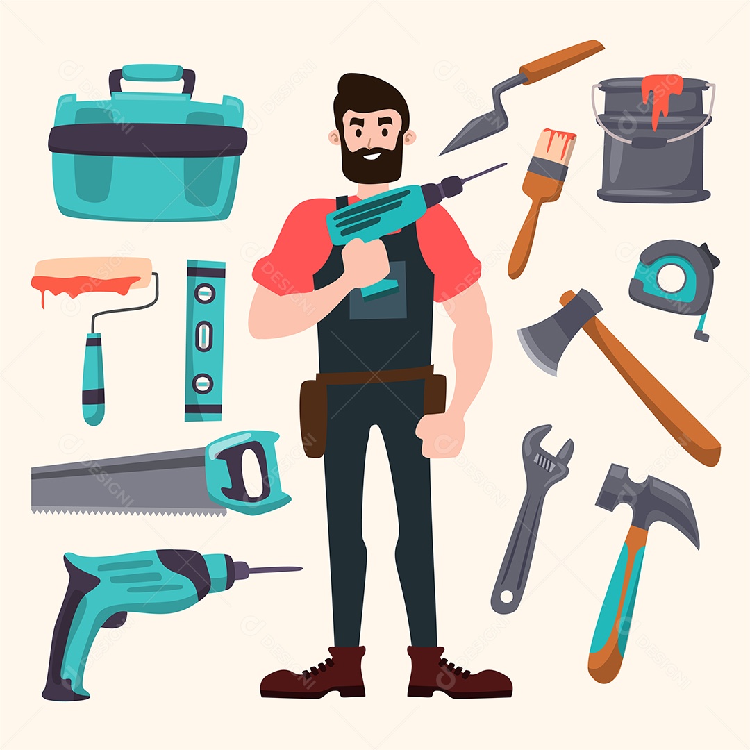 Desenho Vetorial De Personagem Trabalhador Vetor AI + EPS