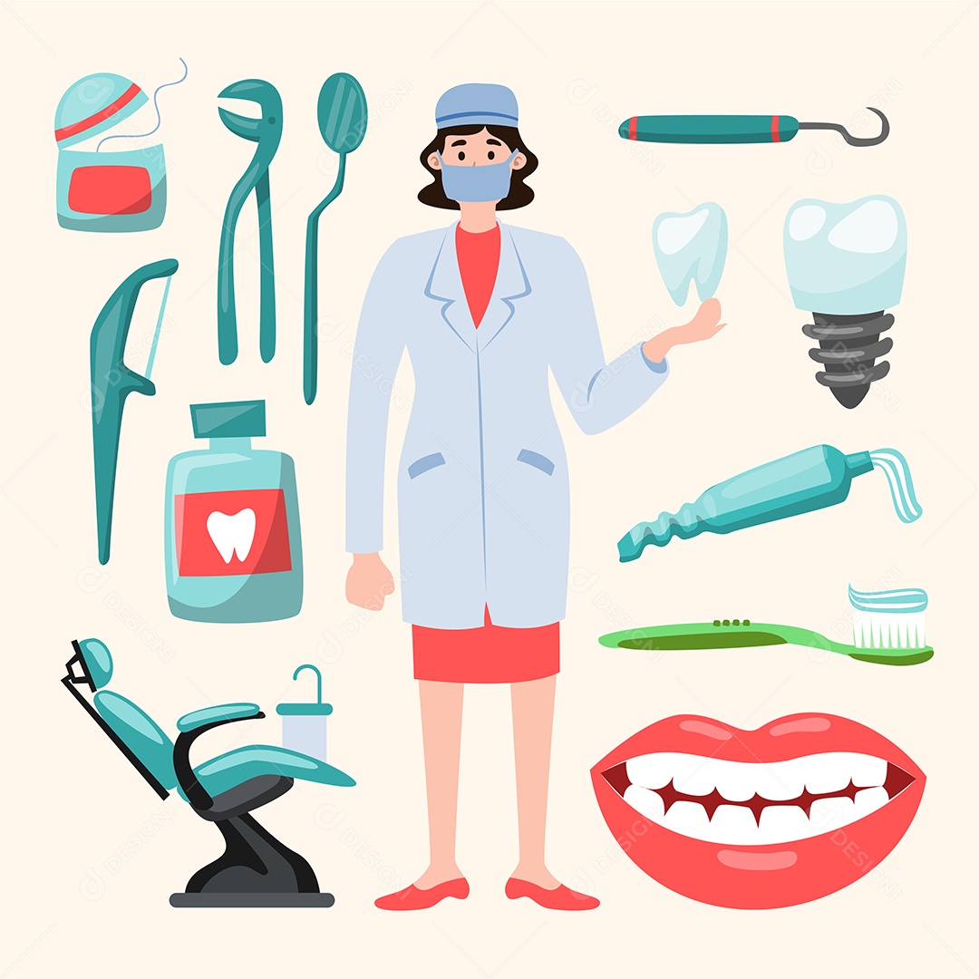 Desenho Vetorial De Personagem Dentista Vetor AI + EPS