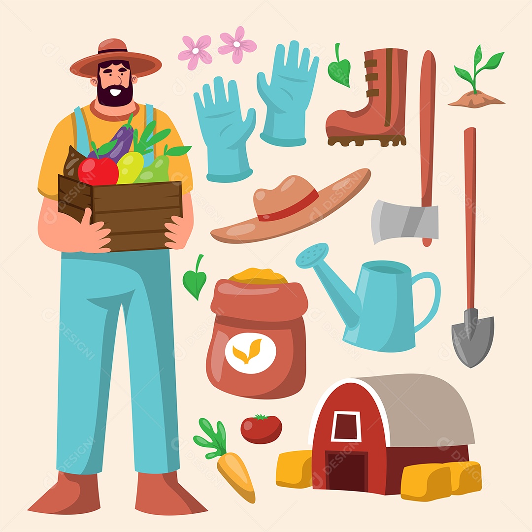 Desenho Vetorial De Personagem Agricultor Vetor AI + EPS