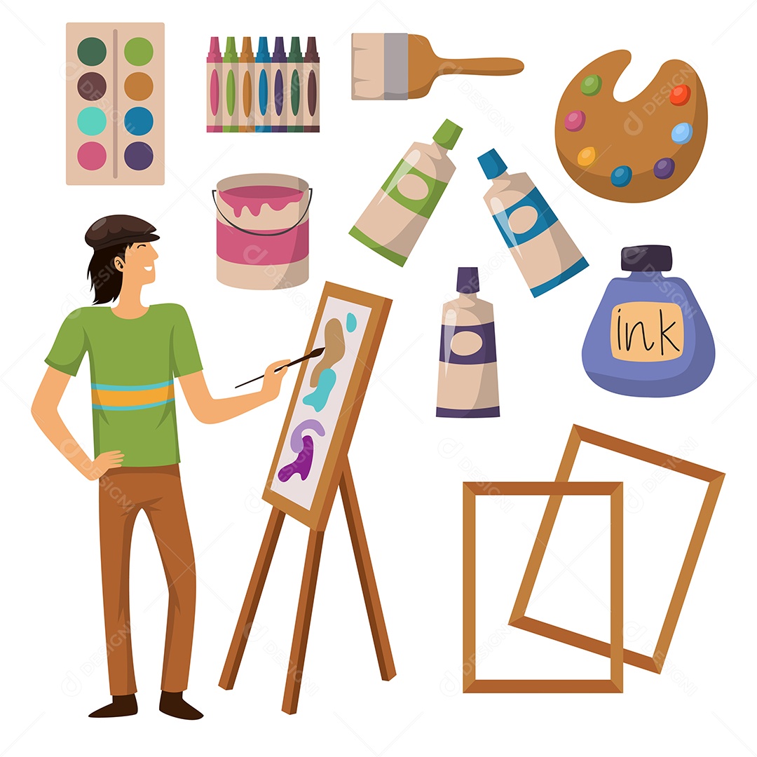 Desenho Vetorial De Personagem Artista Vetor AI + EPS