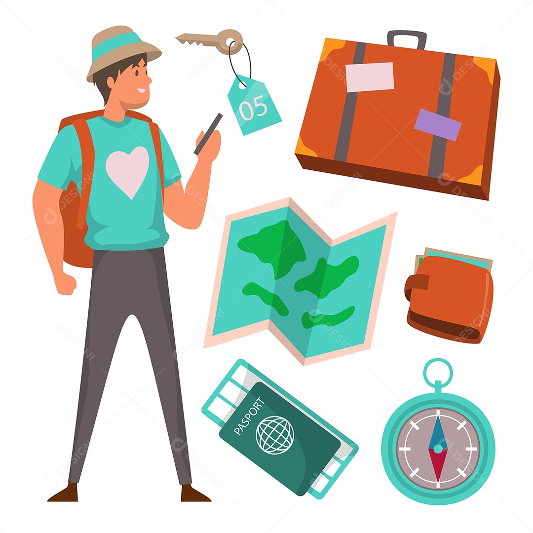 Desenho Vetorial De Personagem Viajante Vetor AI + EPS