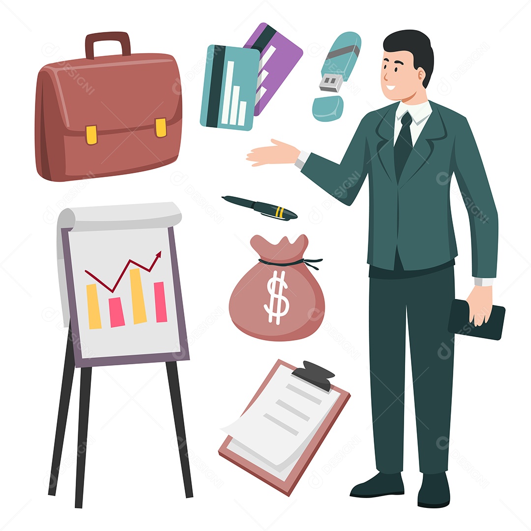 Desenho Vetorial De Personagem Empresário Vetor AI + EPS