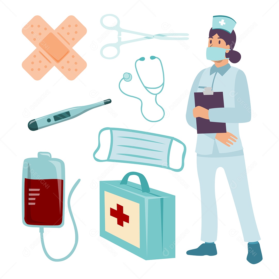 Desenho Vetorial De Personagem Enfermeira Vetor AI + EPS