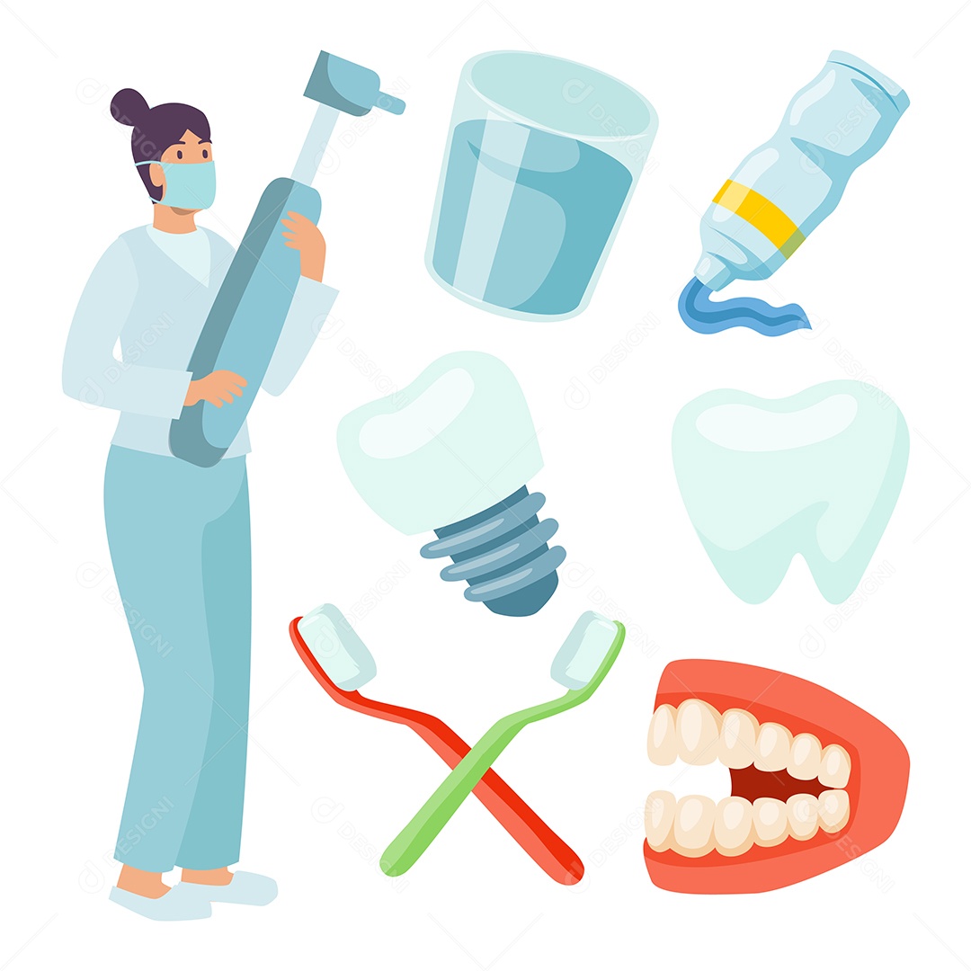 Desenho Vetorial De Personagem Dentista Vetor AI + EPS