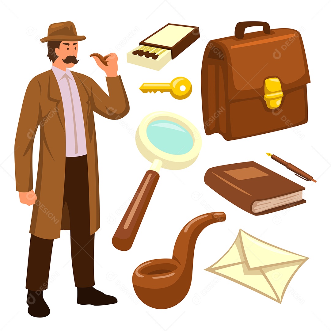 Desenho Vetorial De Personagem Detetive Vetor AI + EPS