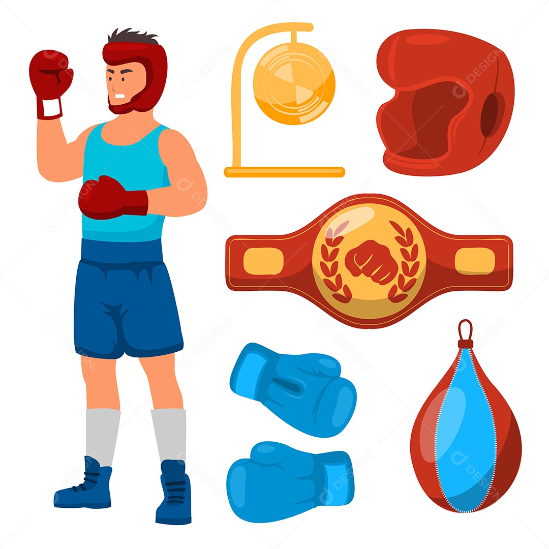 Desenho Vetorial De Personagem Boxeador Vetor AI + EPS