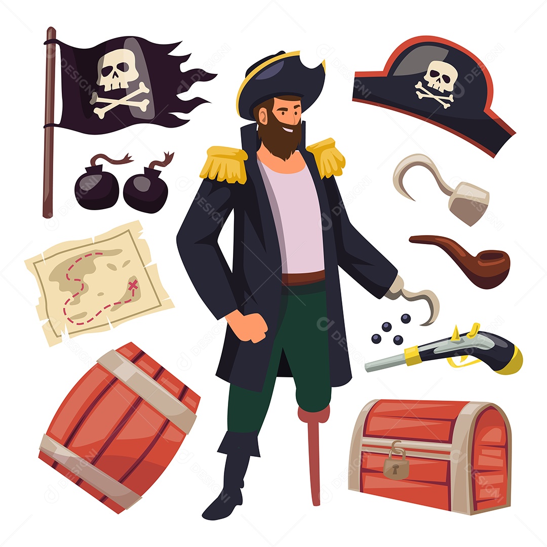 Desenho Vetorial De Personagem Pirata Vetor AI + EPS