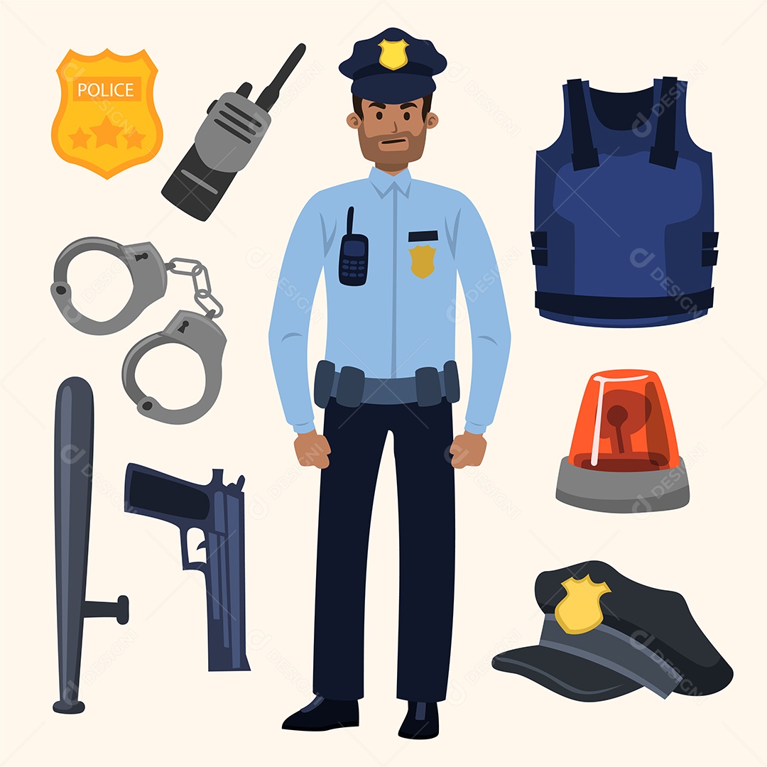 Desenho Vetorial De Personagem Policial Vetor AI + EPS