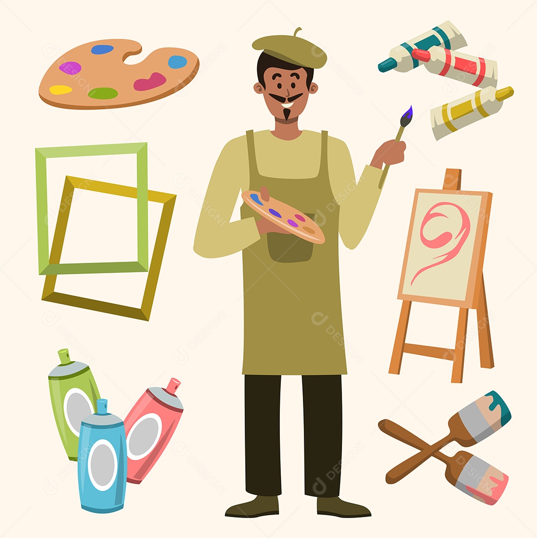 Desenho Vetorial De Personagem Artista Vetor AI + EPS