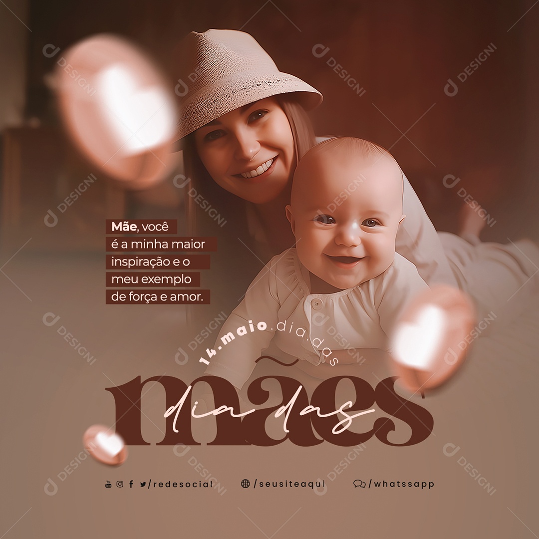 Mãe Você é a Minha Maior Inspiração Dia Das Mães Social Media PSD Editável