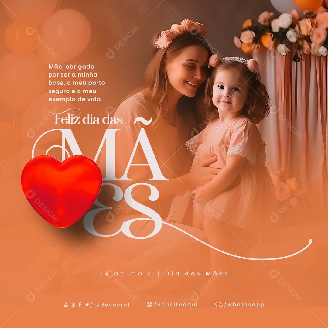 Mãe Obrigado Por Ser A Minha Base Feliz Dia Das Mães Social Media PSD Editável
