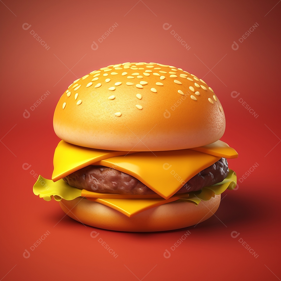 Burguer cheddar sobre fundo vermelho