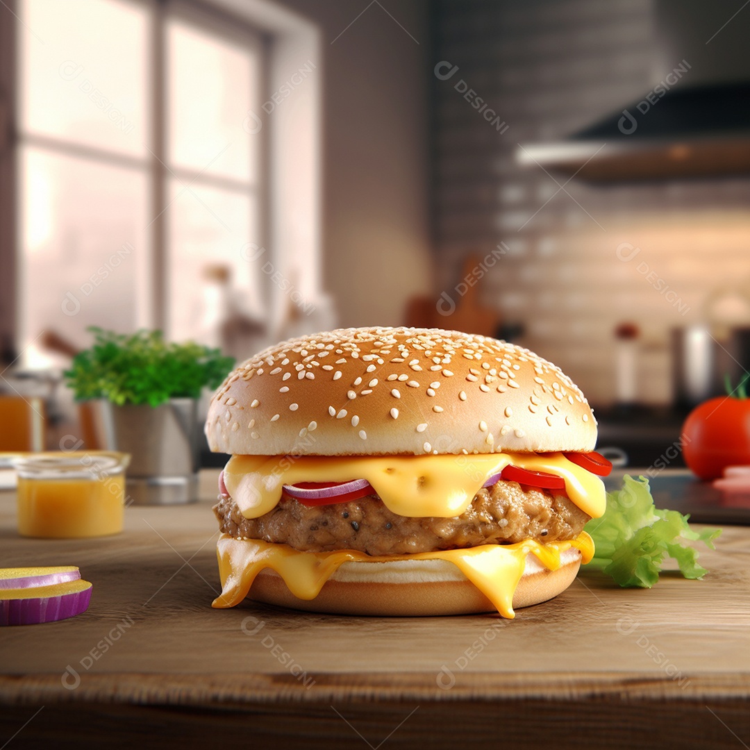 Hamburguer de carne com salada