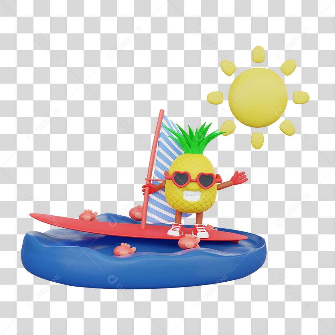 Elemento 3D Praia Verão Curtição para Composição PNG Transparente