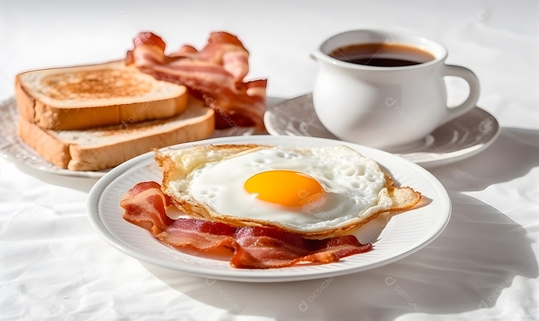 Pão Com Ovo E Bacon Sobre A Mesa