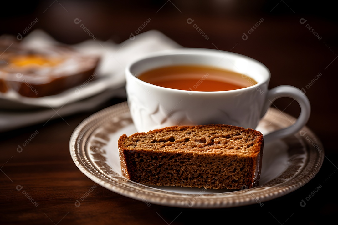 Bolo E Xicara De Chá Sobre A Mesa