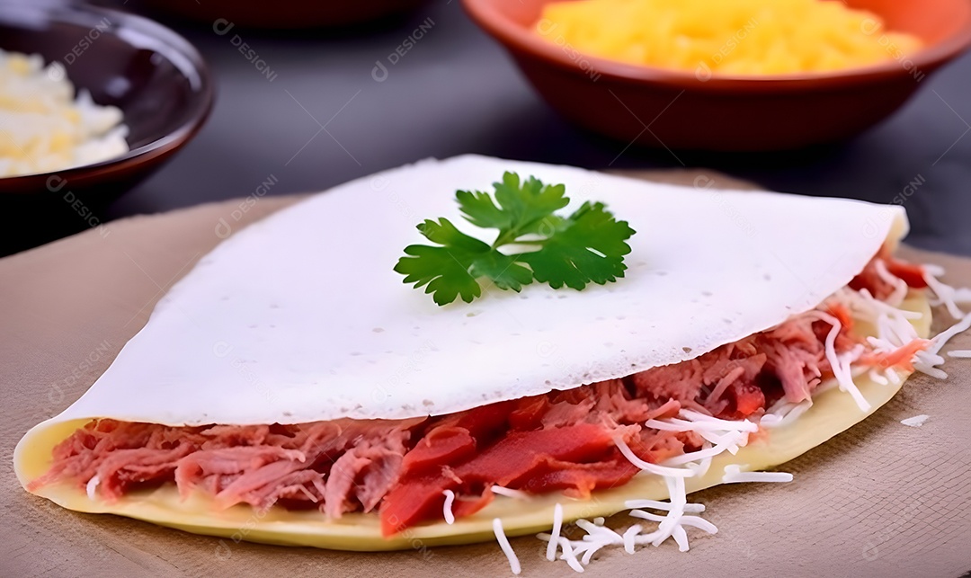 Tapioca Rechiada Sobre A Mesa