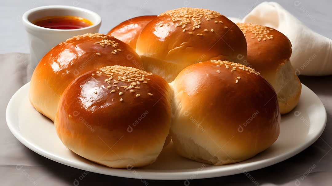 Pratos Com Paes Sobre A Mesa