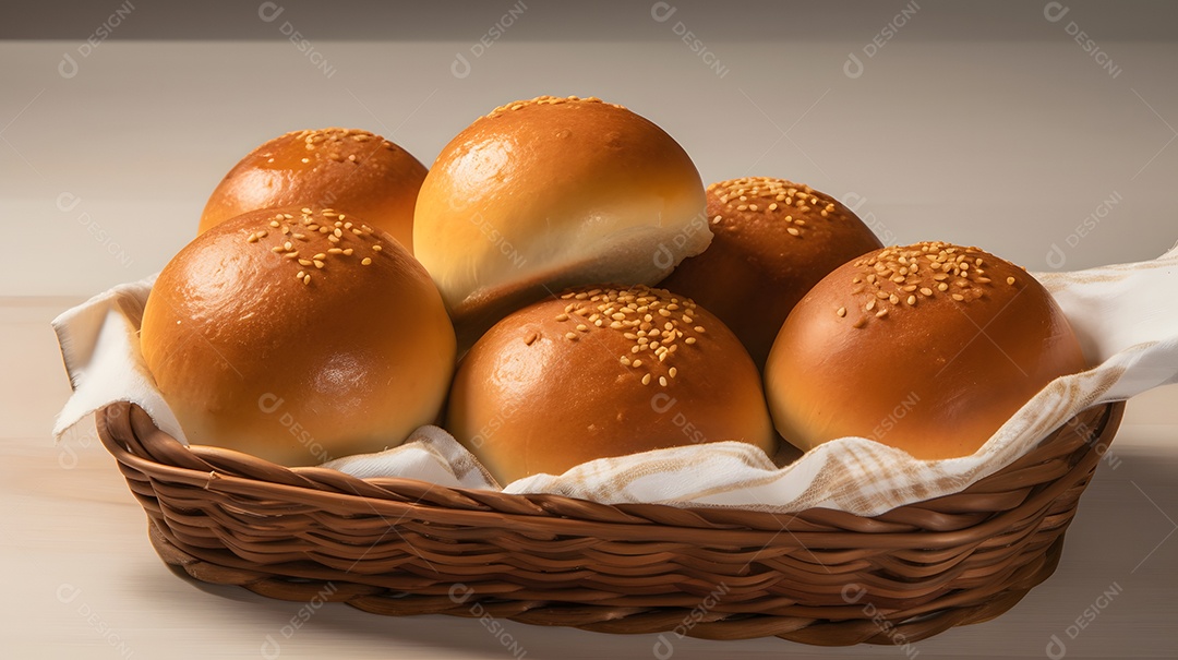 Cesta Com Paes Sobre A Mesa
