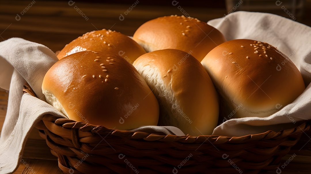 Cesta Com Paes Sobre A Mesa