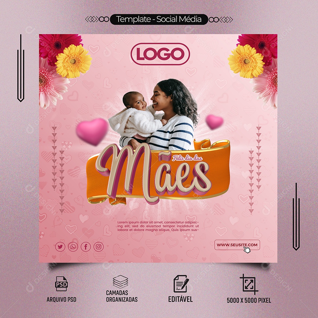 Social Media Feliz Dia Das Mães PSD Editavel