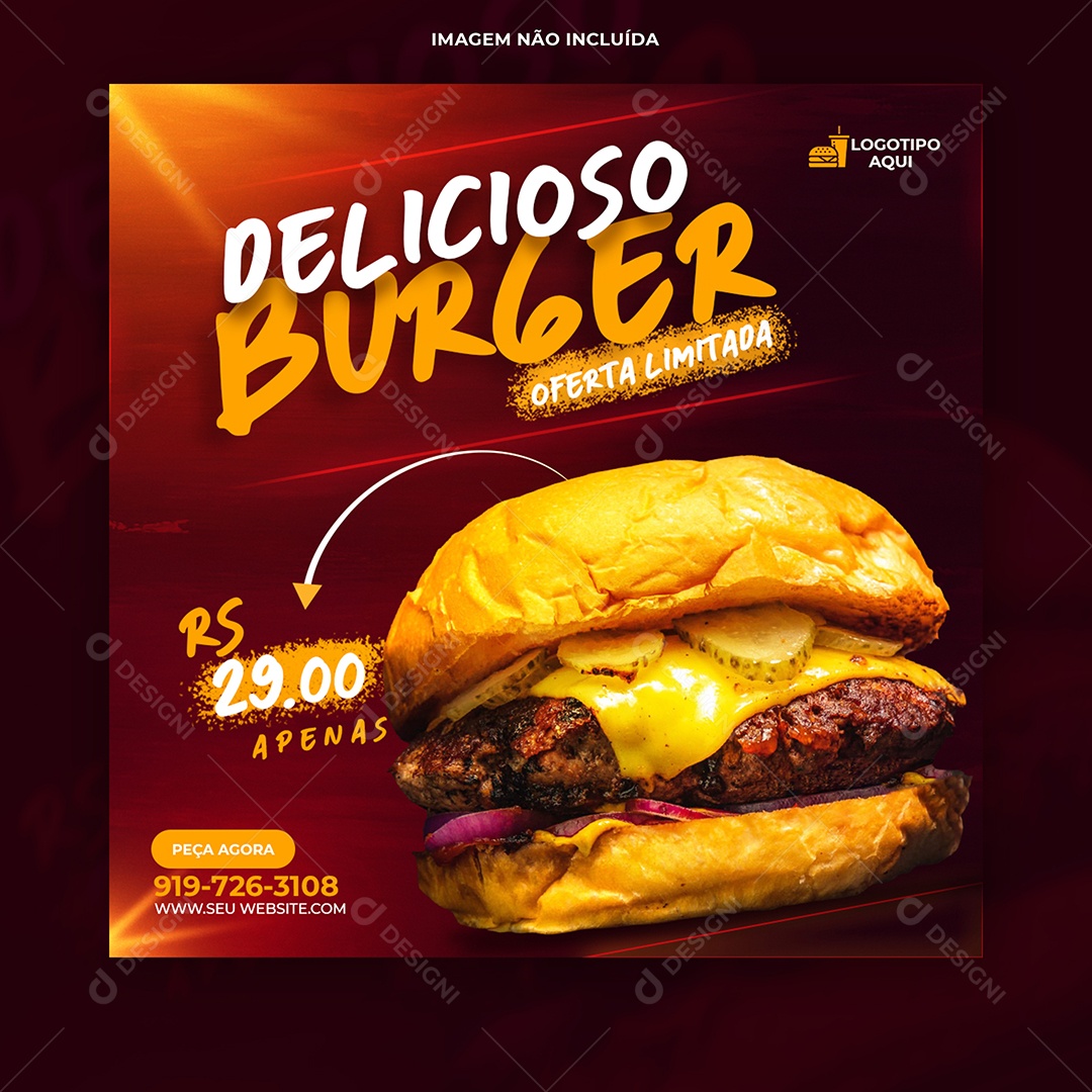 Delicioso Burguer Oferta Limitada Social Media PSD Editavel