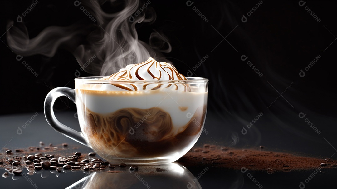 Xícara de capuccino sobre mesa de cafeteira