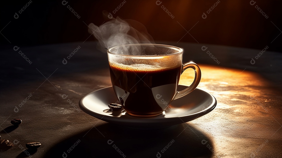 Xícara De Cappuccino e Grãos De Café Sobre A Mesa