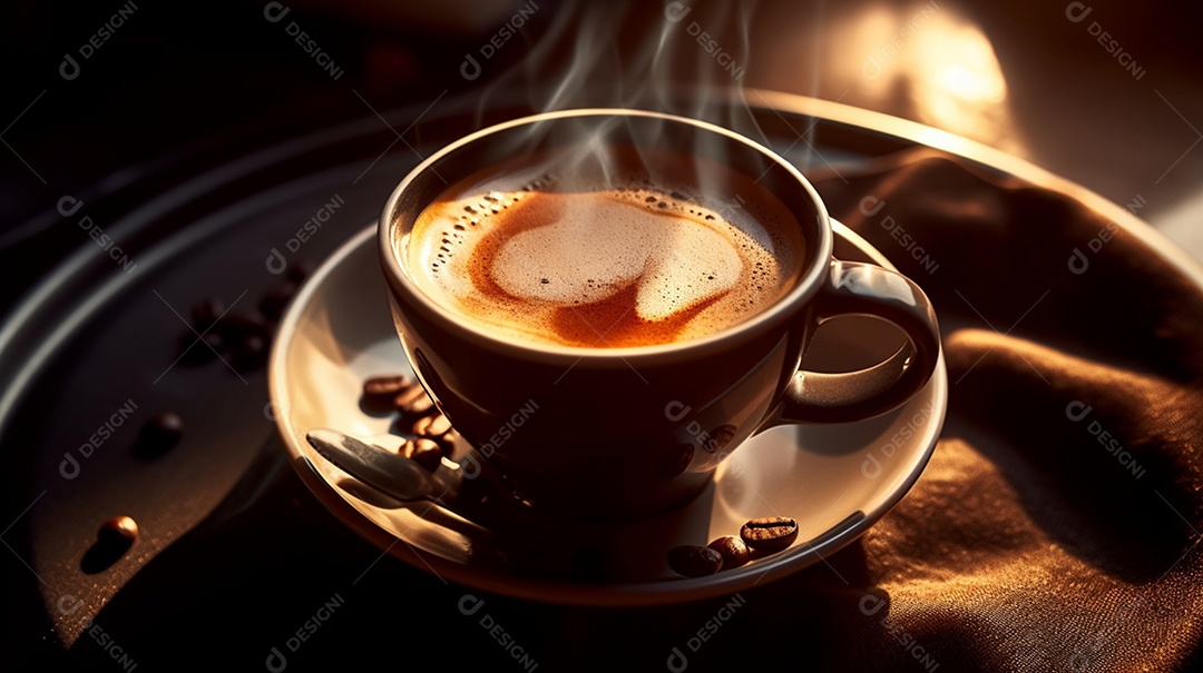 Xícara de café sobre mesa de cafeteira