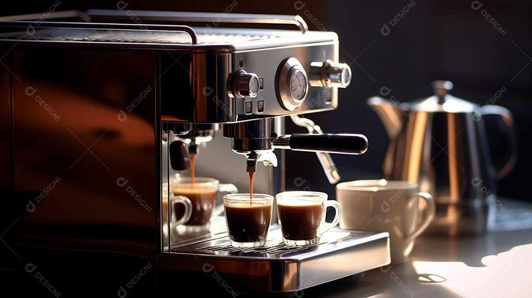 Xícara de café sobre mesa de cafeteira