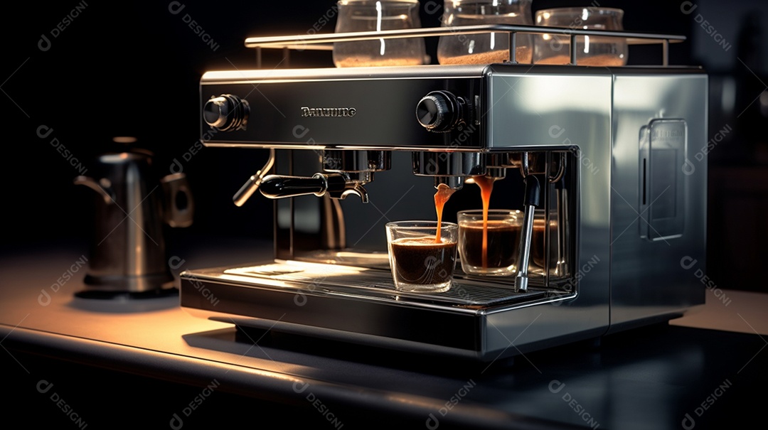 Xícara de café sobre mesa de cafeteira