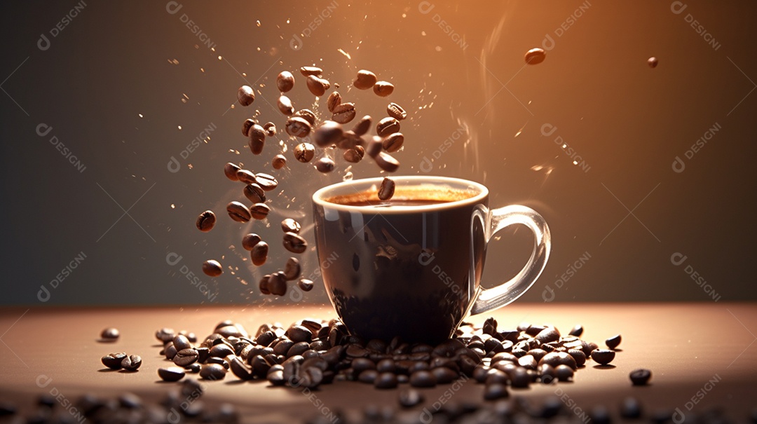 Xícara de café sobre uma mesa de madeira