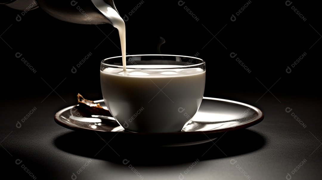 Xícara de leite sobre uma mesa madeira