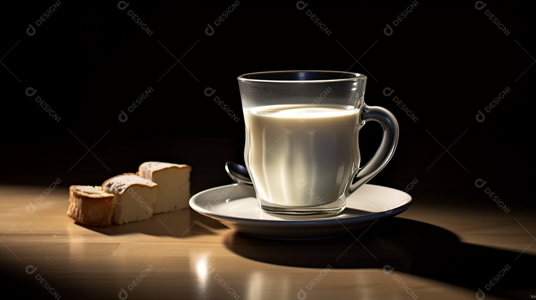 Xícara de leite sobre uma mesa madeira
